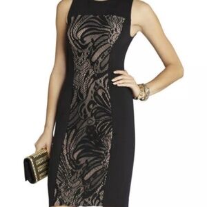 BCBG MaxAzria Leona Lace Dress With Contrast Ponte. Size S